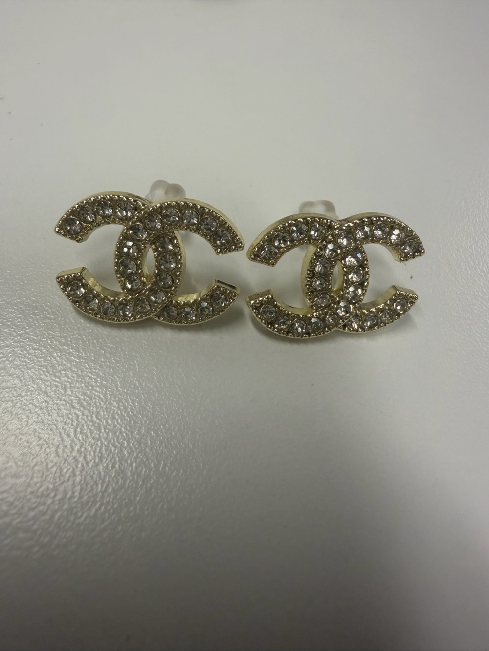 Gold Crystal Double C Stud Earrings